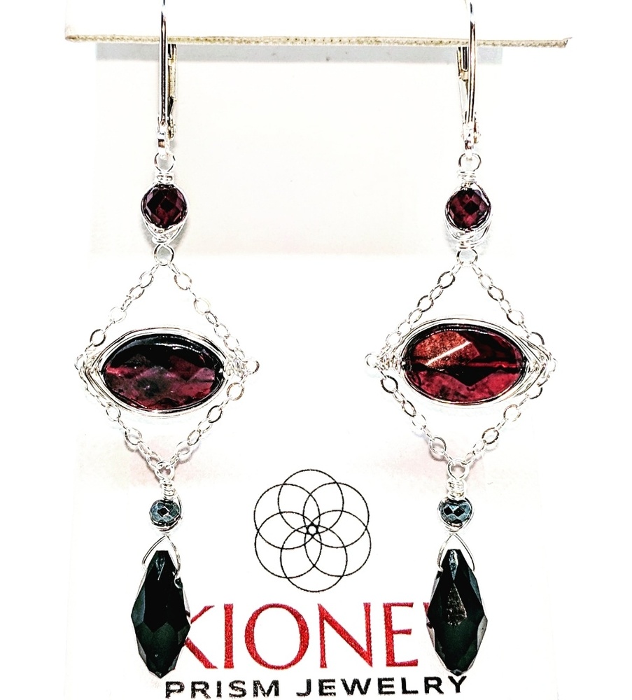 Garnet, hematite, crystal & sterling necklace